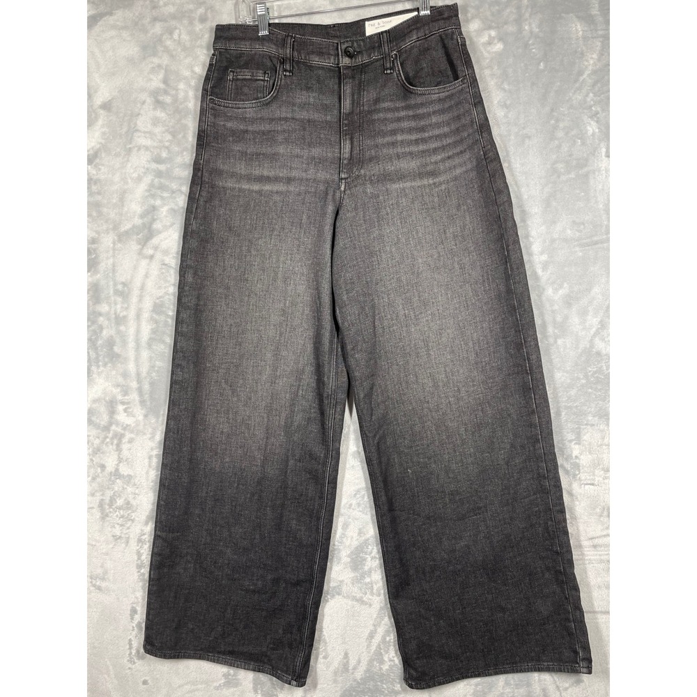 Rag & Bone Serena Full Length Wide Leg Jeans Washed Black RJ2725F1LBL Mens 30